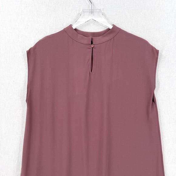 EILEEN FISHER Tunic Top Womens S Mauve Purple Silk Georgette Crepe Funnel Neck - Picture 6 of 16